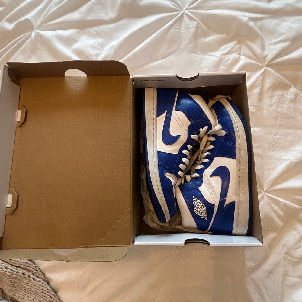 Nike Air Jordan 1 Mid Hyper Royal Blue and White Sneakers